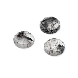 Piedra redonda, espalda plana, ROUND ROSE CUT 14,9 mm Black Rutile, GAVBARI