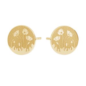 Redondo aretes, amapolas flor, oro 585 14K, KLS LKZ14K-50132 10x10 mm - 0,30 mm
